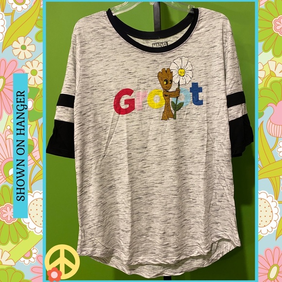 JRS XL NIB FIFTH SUN MARVEL KNIT T SHIRT I AM GROOT ASYM CURVED HEM - Picture 3 of 14